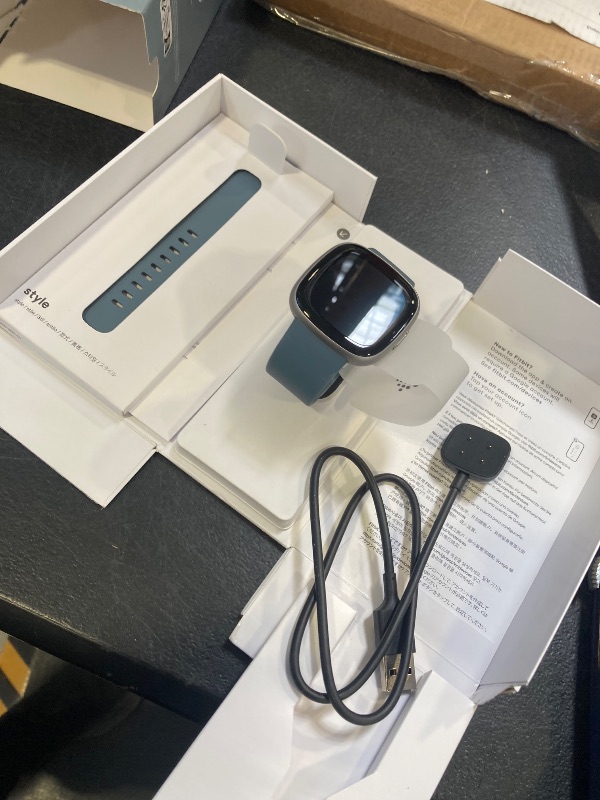 Photo 1 of Fitbit Versa 4 Fitness Smartwatch with Daily Readiness, GPS, 24/7 Heart Rate, 40+ Exercise Modes, Sleep Tracking and more, Waterfall Blue/Platinum, One Size (S & L Bands Included)