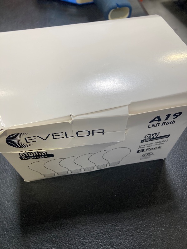 Photo 1 of evelor 6-Pack A19 LED Light Bulbs,60 Watt Equivalent Daylight 5000K with E26 Base,Efficient 9W,800 Lumens Non-Dimmable LED Bulbs,15000 Hours, Ideal for Bedroom Living Room