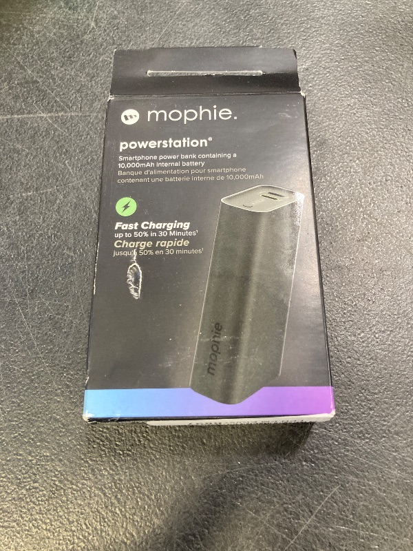 Photo 1 of Mophie Powerstation 10,000mAh Power Bank (Gen 3) – Ultra-Fast USB-C PD, 30W Output, Charges 2 Devices, Up to 2 Phone Charges, LED Indicator, Compact & Portable, Premium Anodized Aluminum Body, Black
