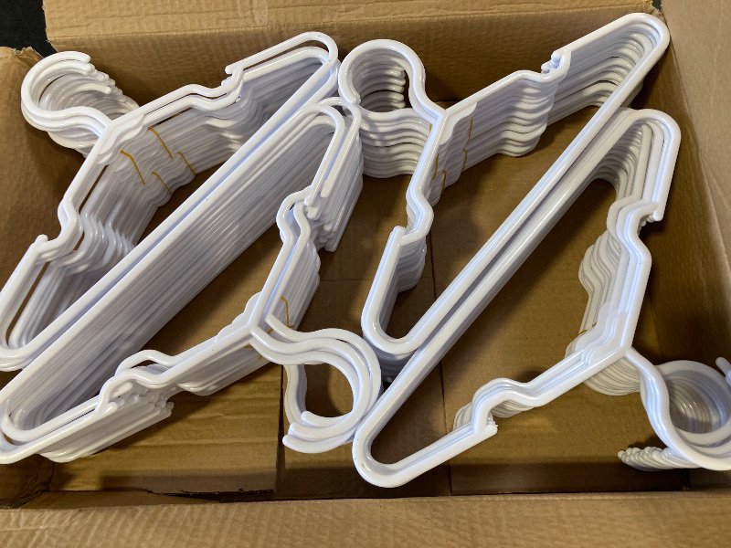 Photo 1 of Baby Kids Hangers for Closet - 11.4 Inch 100 Pack Plastic - Children Infant Toddler Hangers for Clothes (White)