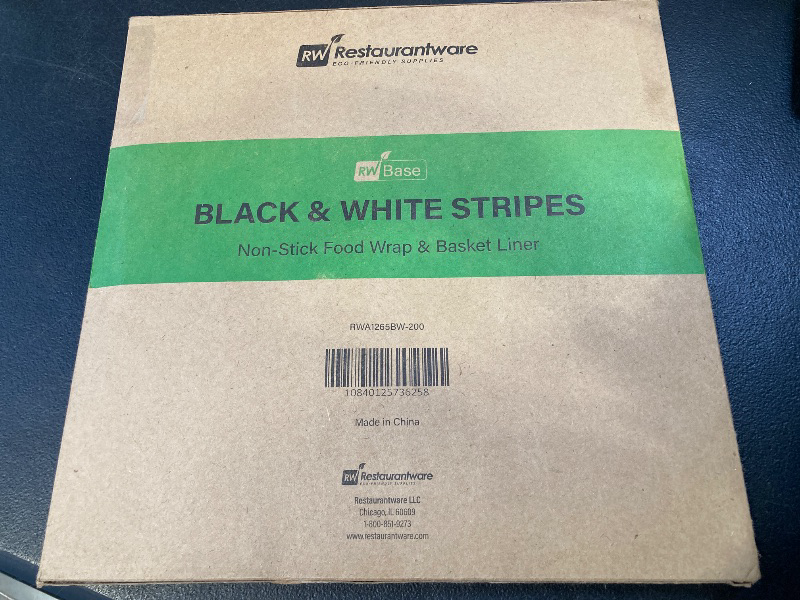 Photo 1 of Restaurantware-RW Base 12 x 12 Inch Deli Papers, 200 Greaseproof Sandwich Wrapping Papers - No Added PFAS, Striped Design, Black And White Paper Food Basket Liners, Microwavable, Pre-Cut Style