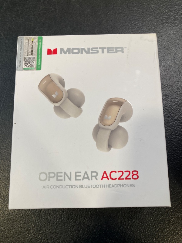 Photo 1 of Monster Open Ear AC228 Wireless Headphones, Clip-On Earbuds, Adaptive Comfort, Immersive Audio, Bluetooth 6.0 Open Ear Earbuds with ENC Clear Call, 30H Playtime, IPX5 Water Resistant for Sport, White
