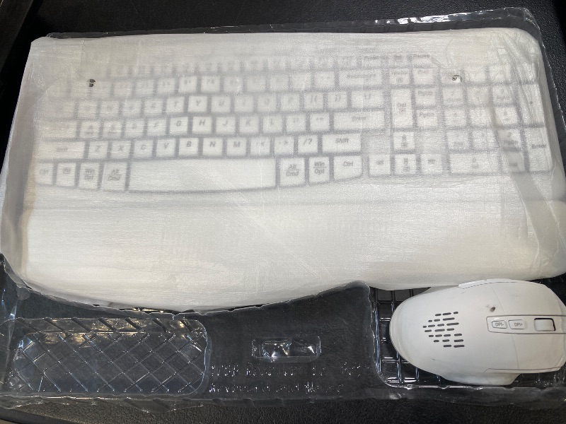 Photo 1 of SABLUTE Ergonomic Wireless Keyboard and Mouse Combo - Wave Keyboard with Soft Leather Wrist Rest, Resistant Keys, RGB Backlit Rechargeable Set for PC/Mac/Chromebook (White)