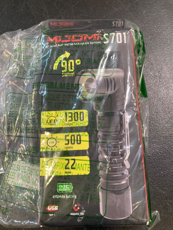 Photo 1 of MIJOMI Flashlight, Rechargeable Flashlight with 1300 High Lumen Dual Modes Spotlight and Floodlight, 90 Degree Swivel Head with Magnet Max 22H Runtime, for Work, Repair, Emergency S701