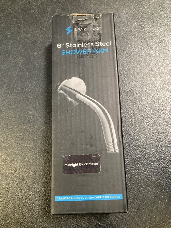 Photo 1 of SparkPod 6 Inch Shower Arm with Flange - Solid Stainless Steel Shower Head Extension Arm, Wall-Mounted for Fixed & Handheld Showerheads - Teflon Tape Included (Standard 6", Midnight Black Matte)
