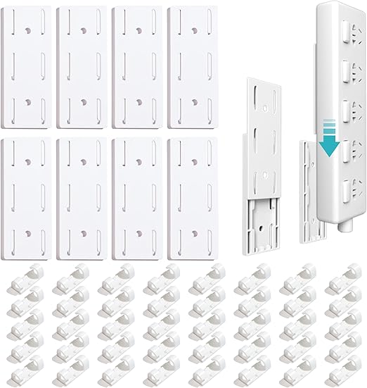 Photo 1 of Power Strip Holder and Cable Clips Kit, 8Pcs Adhesive Punch-Free Socket Holder with 40Pcs Adhesive Cable Organizer, Power Strip Wall Mount Cable Management for Kitchen, Home and Office
