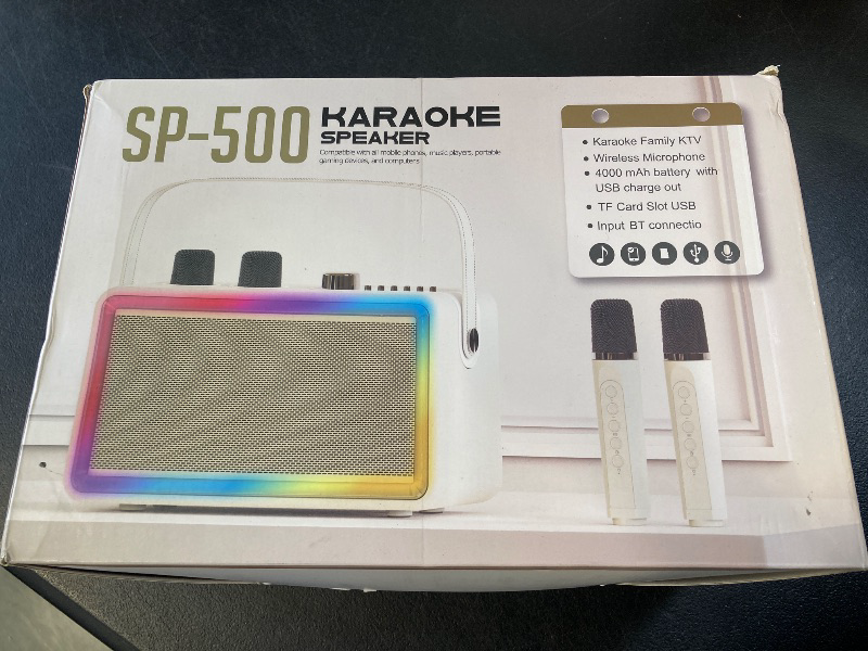 Photo 1 of Karaoke Machine, Karaoke Speaker with 2 Karaoke Microphone Wireless, Retro Karaoke Machine for Adults Kids, Bluetooth Speaker with PA System, LED Lights, Supports TF Card, USB, AUX(Black)