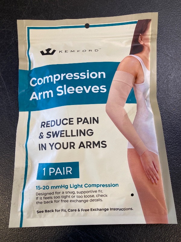 Photo 1 of KEMFORD Compression Lymphedema Arm Sleeves for Women - 15-20 mmHg, 1 Pair, Black, L - Medical Arm Brace for Swelling, Edema, Circulation