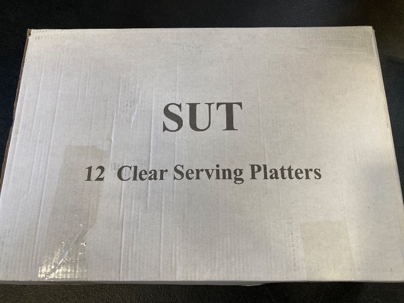 Photo 1 of SUT 12 Pack Clear Plastic Serving Trays with Special Shapes, 15’’×10’’ Rectangle Serving Platters Disposable Food Trays for Weddings and Parties