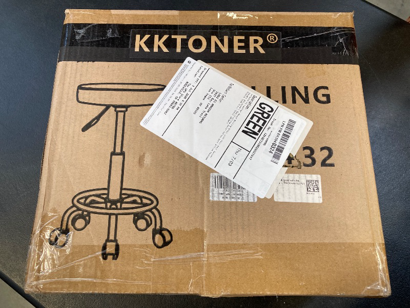 Photo 1 of KKTONER PU Leather Round Rolling Stool with Foot Rest Swivel Height Adjustment Spa Drafting Salon Tattoo Work Office Massage Stools Task Chair Small (Black)