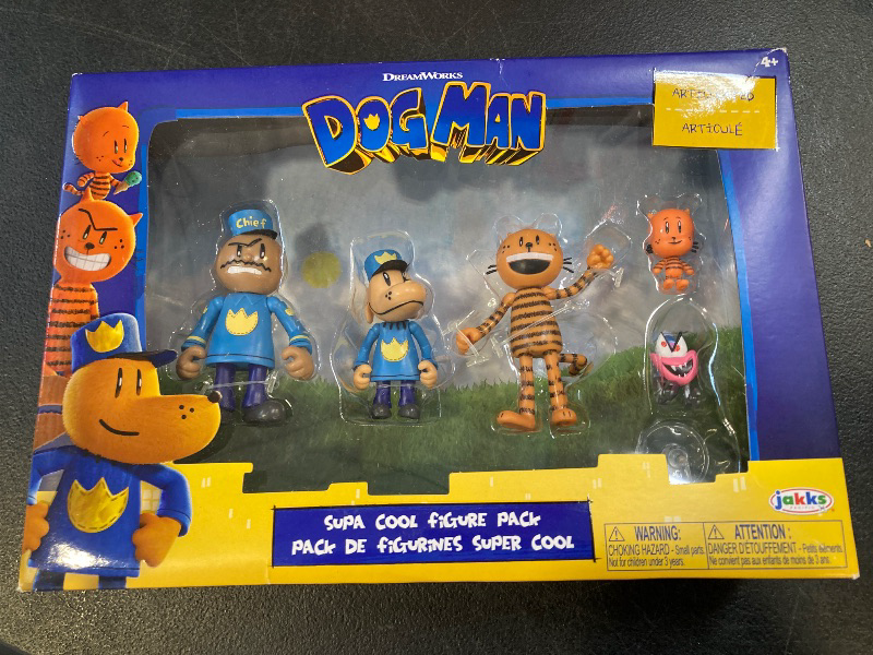 Photo 1 of Dog Man Movie Action Figures Multipack Set, Includes 2.5 Inch Scale Figures - Inspired by The Dog Man Movie Toys, Lil Petey, Petey, Chief, and Flippy!