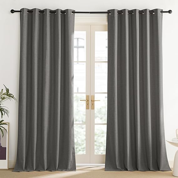 Photo 1 of NICETOWN Grizzle Gray Vintage Linen 100% Blackout Curtains for Living Room, Thermal Insulated Curtains 84" Long, Noise Reducing Window Treatment Drapes for Dining Room, 62" Wide Per Panel, Set of 2
