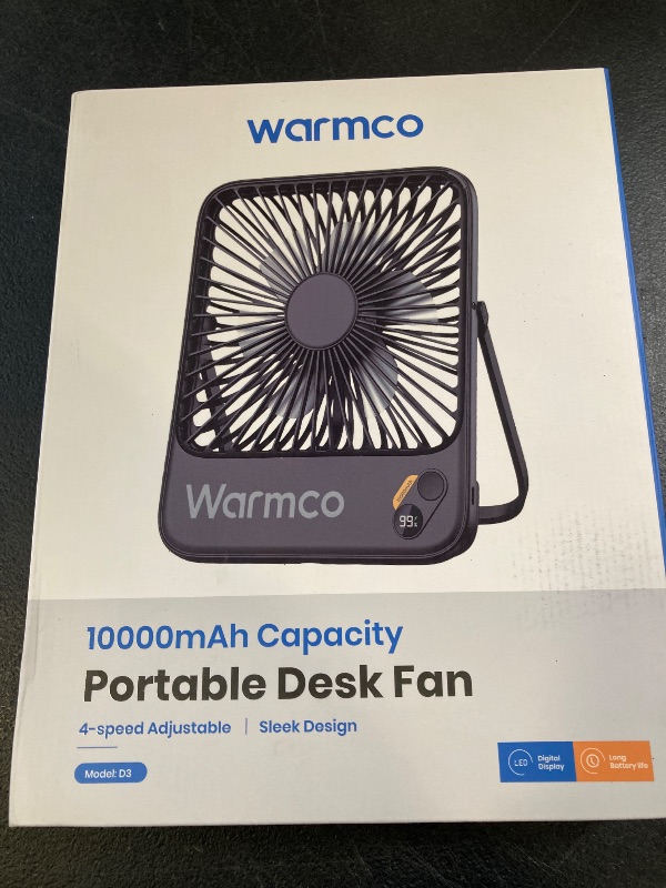 Photo 1 of Warmco 10000mAh Portable Travel Fan 7-inch, [10-24H Runtime] Ultra-thin Digital Display Mini Desk Battery Operated Fan for Bedroom, Camping, Cruise Essentials 2025