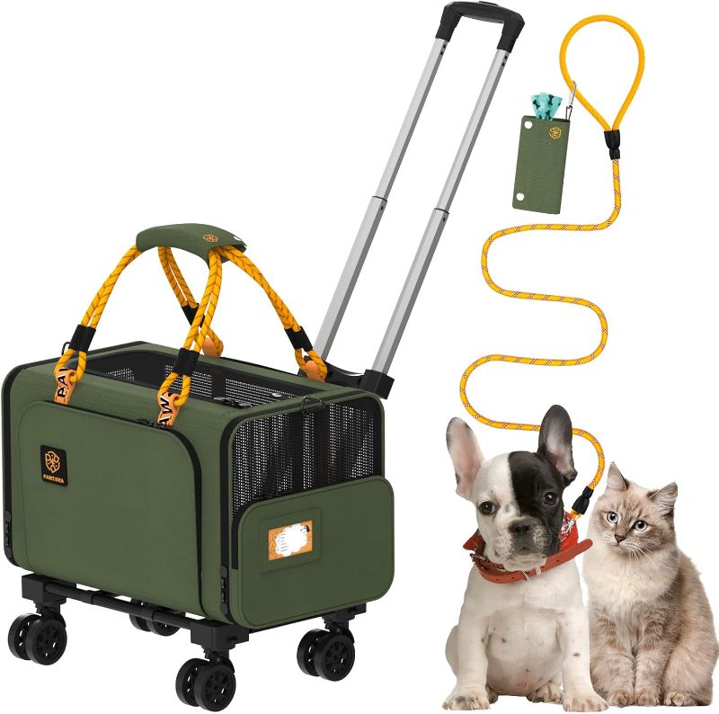 Photo 1 of PAWZIDEA Pet Carrier with Wheels, 18x11x11 TSA Airline Approved Cat Carrier for 2 Cats Under Seat, Expandable Soft-Sided Dog Carrier for Small Dogs Rolling Travel Bag with Telescopic Handle, Foldable
