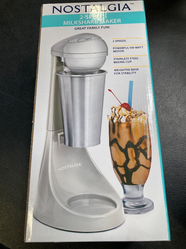 Photo 1 of Nostalgia Two-Speed Electric Milkshake Maker and Drink Mixer, Includes 16-Ounce Stainless Steel Mixing Cup and Rod, Cream