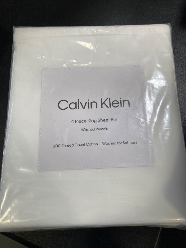 Photo 1 of Calvin Klein - King Bed Sheets, Relaxed Garment Washed Cotton Percale Bedding Set with Matching Pillowcases, Deep Pockets, Oeko-TEX Certified (Washed Percale White, King)