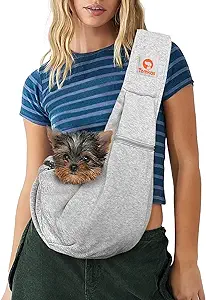 Photo 1 of Tomkas Small Dog Sling Carrier - Zipper Pocket & Adjustable Strap - for 3-10 lbs Pets(Grey) Puppy
