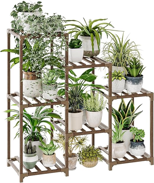 Photo 1 of Bamworld Plant Stand Indoor Plant Shelf Outdoor Wood Plant Rack for Multiple Plants 3 Tiers Ladder Plant Pot Holder for Living Room Patio Boho Home Decor for Gardening
