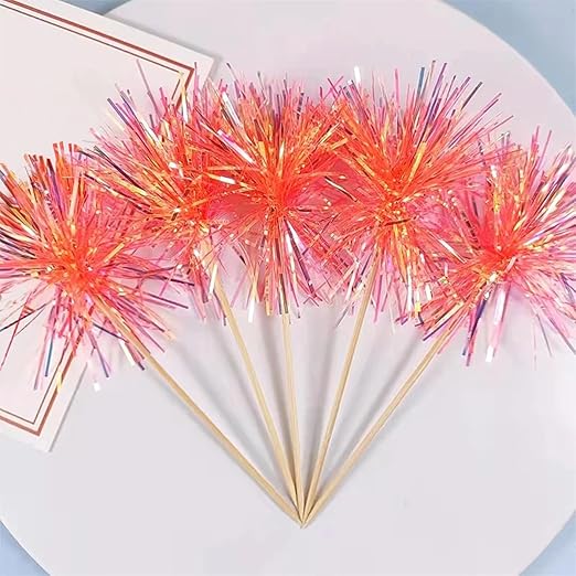 Photo 1 of 20Pcs Glitter Tassels Cake Topper Snowflake Ball Shape Cupcake Toppers for Birthday Party Christmas Baby Shower Cake Decor, Orange
