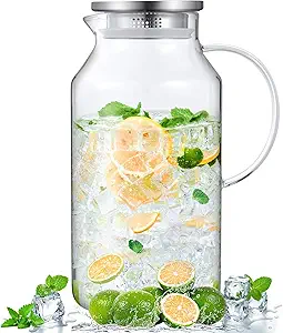 Photo 1 of 1 Gallon Glass Pitcher with Lid and Spout, Bivvclaz Glass Water Pitcher for Fridge, Glass Carafe for Hot/Cold Water, Iced Tea Pitcher, Large Jug for Coffee, Juice and Homemade Beverage
