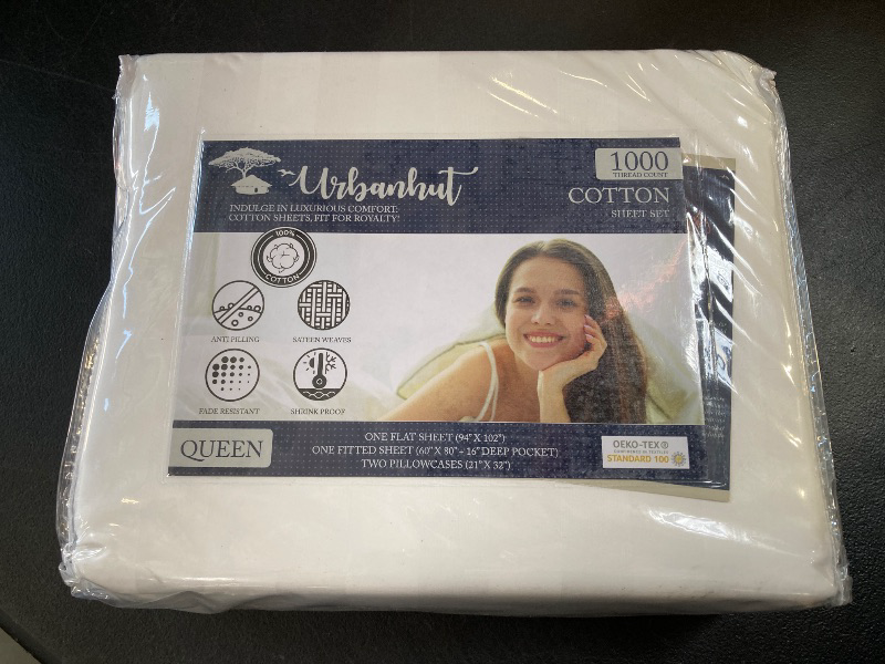 Photo 1 of URBANHUT 1000 Thread Count Egyptian Cotton Sheets Queen Size, Long Staple Soft & Breathable, 4 Pc Bed Sheet Sets, Luxury Hotel Sateen Sheets Fits 16" Deep Pocket - White
