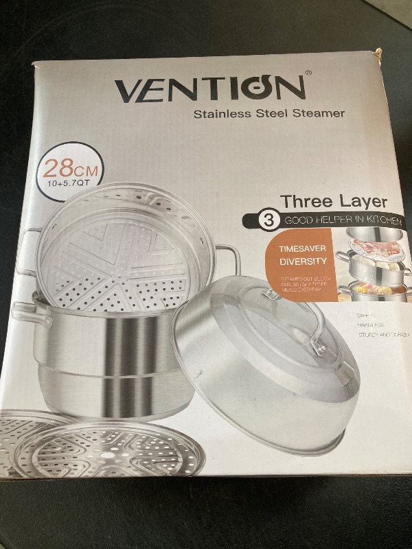Photo 1 of VENTION Large Stainless Steel Induction Steamer Pot for Cooking(28cm), 3 Tier Steamer for Cooking, 11 Inch Steam Pot for Dumpling