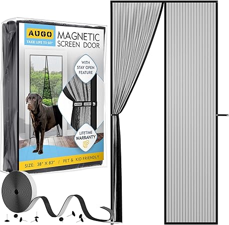 Photo 1 of AUGO Magnetic Screen Door - Self Sealing, Heavy Duty, Hands Free Mesh Partition Keeps Bugs Out - Pet and Kid Friendly - Patent Pending Keep Open Feature - 38 Inch x 83 Inch
