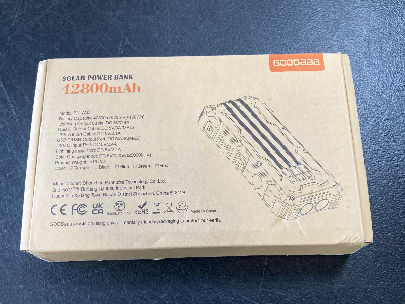 Photo 1 of GOODaaa Portable Charger 42800mAh Built in 4 Cables and Thermometer 15W Fast Charging Power Bank Five Outputs Three Inputs Solar Charger Power Bank, SOS/Strobe/Strong Flashlights, Carabiner