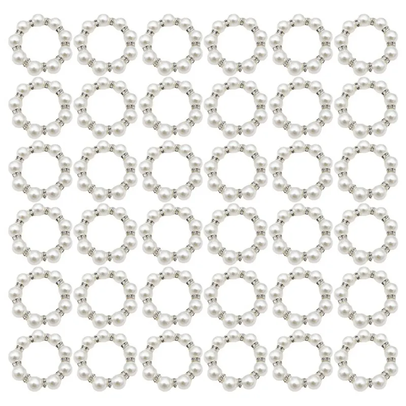Photo 1 of 100Pcs Pearl Napkin Rings Napkin Ring Holder Imitation Beaded Napkin Rings Elegant Rhinestone Rings Buckle

