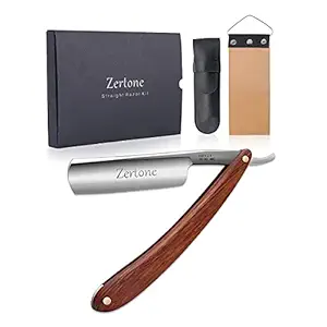 Photo 1 of Zertone Straight Razors for Men Kit with Strop - Straight Edge Razor Natural Wood Scale – Sharp, High Hardness Carbon Steel Cutthroat Straight Razor Shaving Kit, Vintage Wood Handle, Barber Razor
