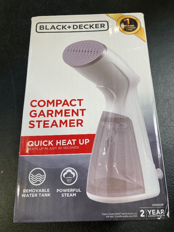 Photo 1 of BLACK+DECKER Compact Handheld Steamer, HGS012P, 25-Second Heat Up, 1000 Watts, Removes Wrinkles from Fabrics, Clothing and Upholstery