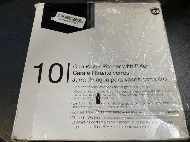 Photo 1 of Amazon Basics 10-Cup Water Pitcher with Filter Compatible with Brita for Clean, Crisp Water, WQA and NSF Certified, Made in Europe
