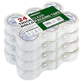 Photo 1 of HERKKA Clear Packing Tape, 24 Rolls Heavy Duty Packaging Tape for Shipping Packaging Moving Sealing, Thicker Clear Packing Tape, 1.88 inches Wide, 65 Yards Per Roll, 1560 Total Yards

