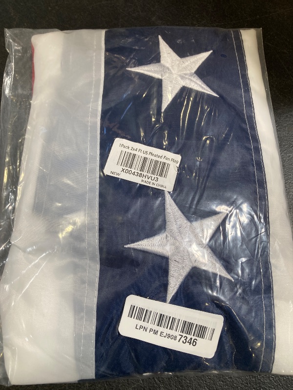 Photo 1 of LinaGarten 2x4 Ft American Pleated Fan Flag USA Bunting 4th of July Flags Decor Outside Porch Garden Banner Embroidered Patriotic Stars & Sewn Stripes Canvas Header Brass Grommets