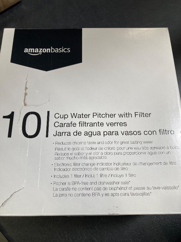 Photo 1 of Amazon Basics 10-Cup Water Pitcher with Filter Compatible with Brita for Clean, Crisp Water, WQA and NSF Certified, Made in Europe