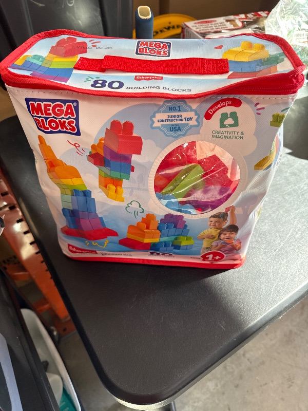 Photo 1 of MEGA BLOKS First Builders Toddler Blocks Toys Set, Big Building Bag with 80 Pieces and Storage, Blue, Ages 1+ Years