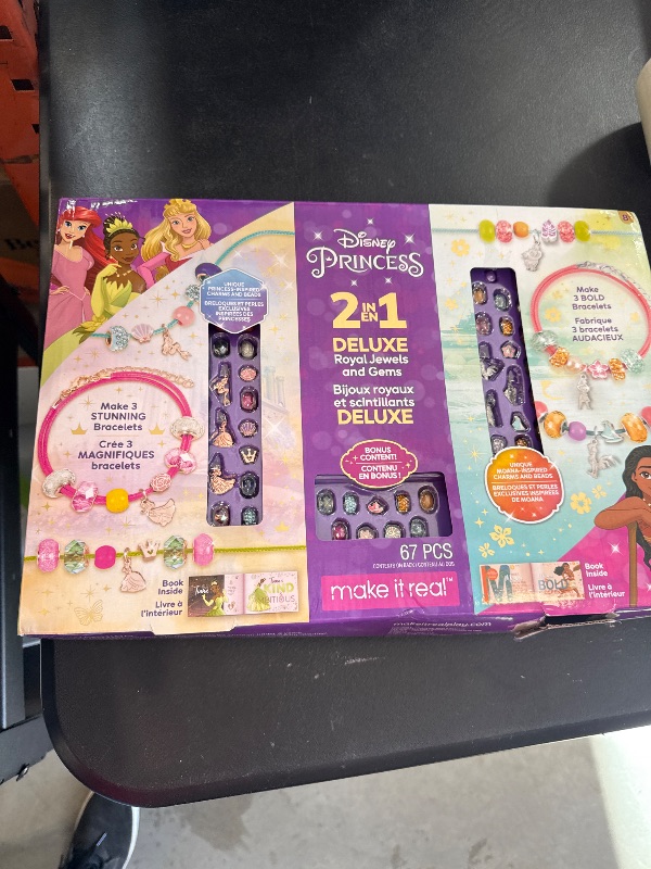 Photo 1 of Disney Princess: 2-In-1 Deluxe Royal Jewels & Gems - Princess & Moana - Create 6 Stunning Princess Charm Bracelets, Make It Real, 67 Piece, Arielle Aurora Tiana & Moana, Tweens & Girls, Ages 8+