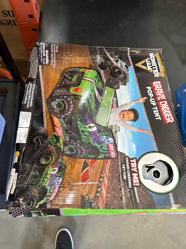 Photo 1 of Monster Jam Grave Digger Pop Up Tent – Monster Truck Playhouse for Kids | Removable Skull Key Fob with Vehicle Sounds | Car Toys for Toddlers – Sunny Days Entertainment