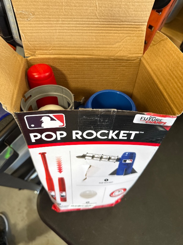 Photo 1 of Franklin Sports MLB Kids Pitching Machine - POP ROCKET Kids Baseball Trainer - Includes 5 Plastic Baseballs & Baseball Bat, Multicolor Medium