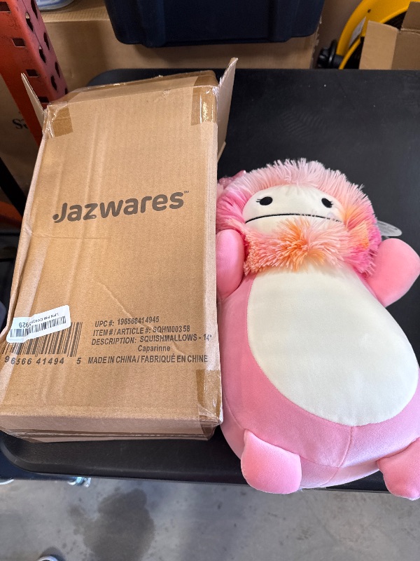 Photo 1 of Squishmallows HugMees Original 14-Inch Caparinne Pink Bigfoot with Heart Headband - Ultrasoft Official Jazwares Large Plush