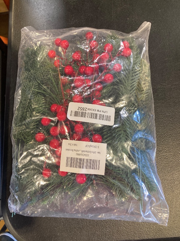 Photo 1 of 24 Pcs Christmas Artificial Pine Picks and Red Berry Stems, 10.5 Inch Greenery Pine Sprigs, 8 Inch Red Berry Branches, Faux Holiday Floral Picks for Wreaths, Garlands, Craft DIY, and Xmas Decorations