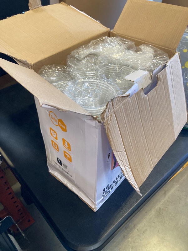 Photo 1 of Turbo Bee 200 Pack 9 OZ Clear Plastic Cups with Flat Lids, Disposable Dessert Cups with Lids for Fruit, Snack Smoothie, Pudding and Ice Cream (No Hole)