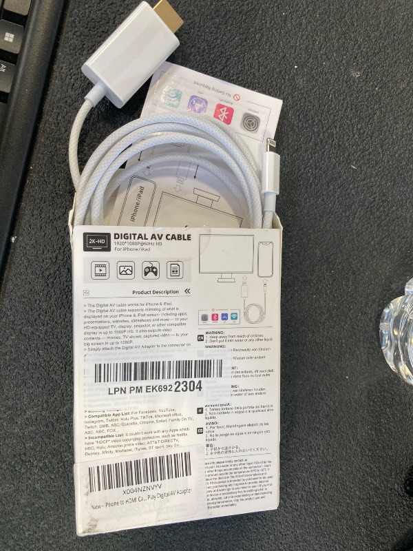 Photo 1 of iPhone to HDMI Cable 1080P@60Hz HD Display Sync Screen Connector for iPhone 14 13 12 11 X iPad to TV HDTV Monitor Projector, Plug & Play Digital AV Adapter