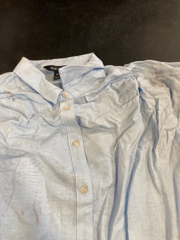 Photo 1 of WELL WORN WOMENS BLUE BUTTON DOWN SHIRT DRESSS SIZE MEDIUM SUPER DIRTY 