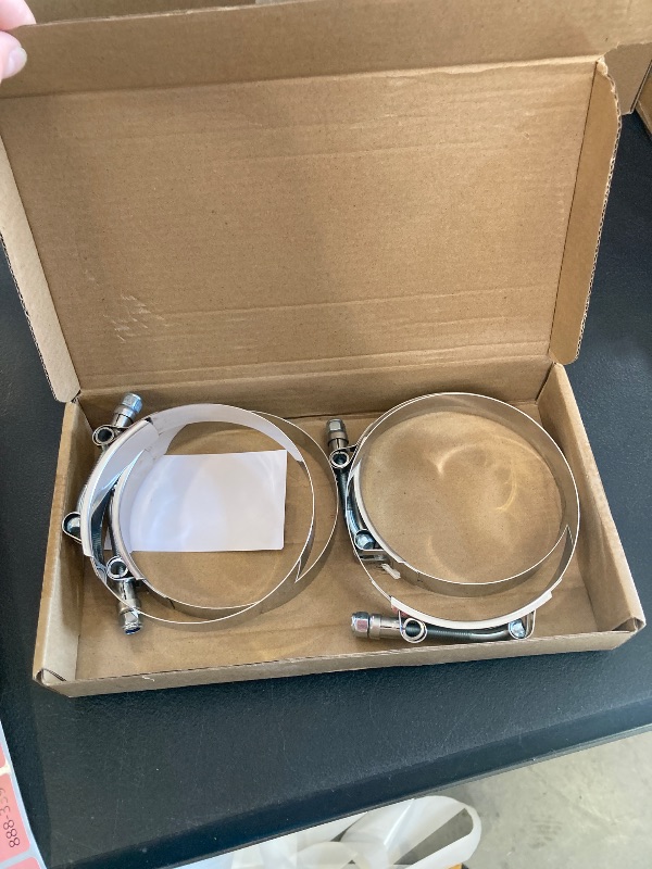 Photo 1 of QWORK 3.5" T-Bolt Hose Clamp Stainless Steel, Working Range 95mm - 103mm for 3.5" Hose ID, Turbo Intake Intercooler Clamp, 4 Pack