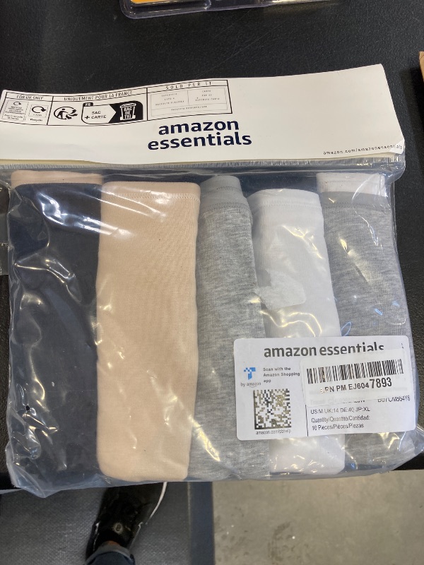 Photo 1 of Amazon Essentials Women's Cotton High Leg Brief Underwear (Available in Plus Size), Breathable, Pack of 10, Beige/Black/Grey Heather/White, Small