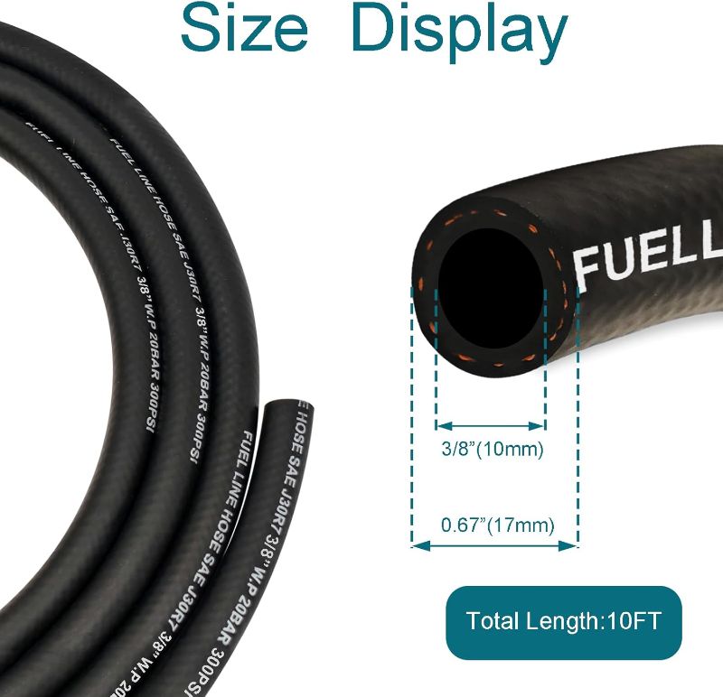 Photo 1 of HOUSUN Fuel Line 3/8 Inch ID, Fuel Hose 10FT, J30R7 Fuel Line Hose NBR for Automotive Fuel Systems Engines. 300 psi