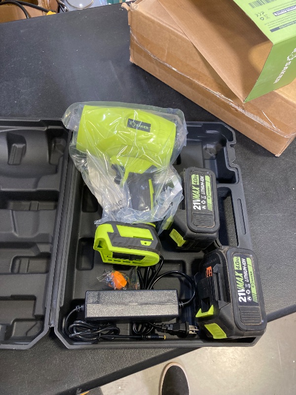 Photo 1 of Saker Cordless Leaf Blower Handheld Blower Portable Dust Cleaner 180000 RPM with Adjustable Speed for Drying Patio Cleaning Camping 2 Batteries Green with Case