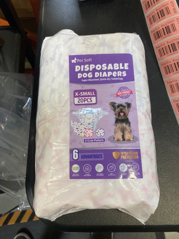 Photo 1 of Pet Soft Female Dog Diapers - Disposable Doggie Diapers with Wetness Indicator, Puppy & Cat Diapers Super Absorbent, Fit for Female Dog in Heat or Incontinence, 20pcs (XS, Mixed)