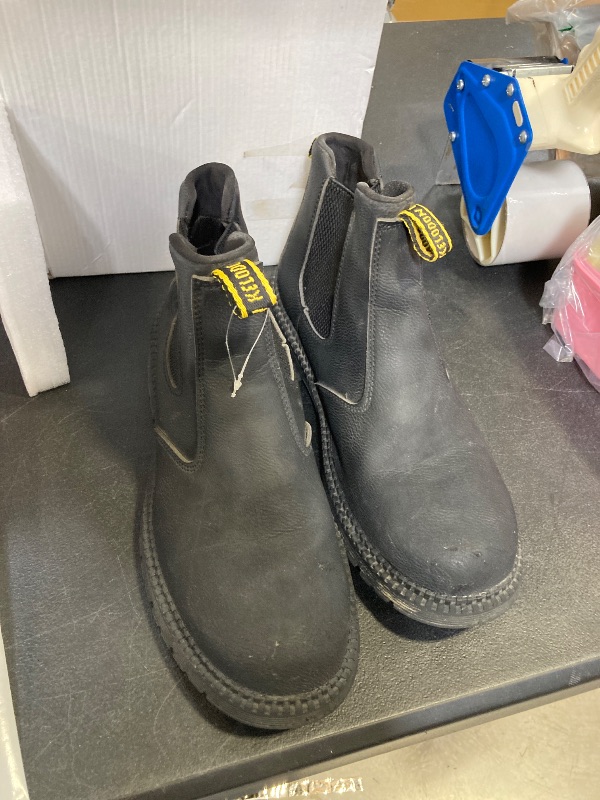 Photo 1 of KELODON Waterproof Steel Toe Boots For Men-6 Inch Leather Slip On Safety Work Boots Mens Steel Toe Shoes Indestructible Non Slip Resistant Ankle Industrial Construction Boot,Black,Size 9.5